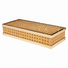 Lucite encased rattan and brass box